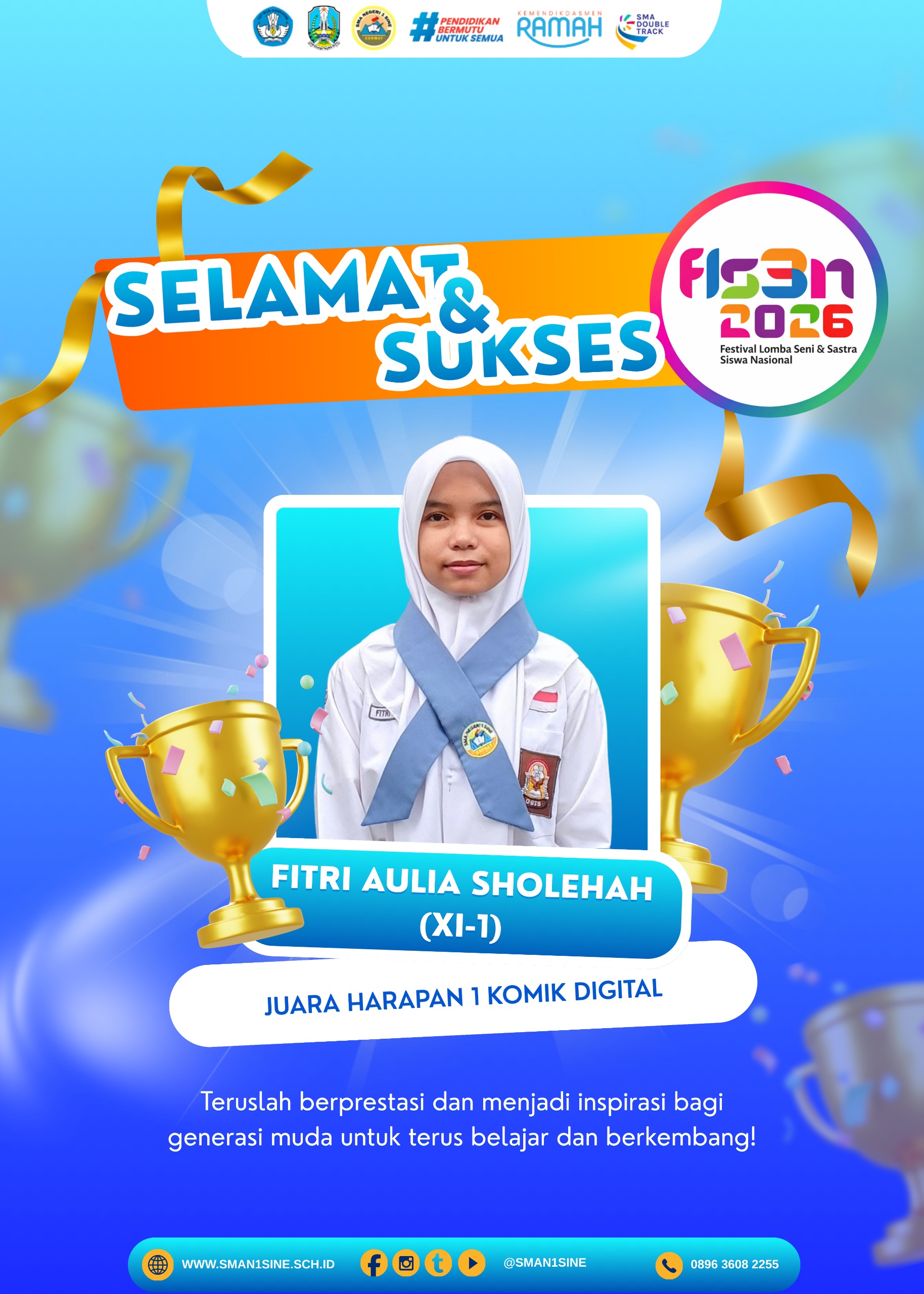 Fitri Aulia Sholeha siswi SMA negeri 1 sine Raih Prestasi Lewat Komik Digital “Kilau Budaya”